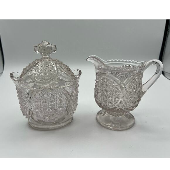 19th Century Pressed‎ WESTMORELAND CROSS CANE MEDALLION Creamer and Sugar Set - Picture 1 of 4